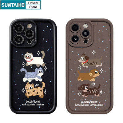 Suntaiho Ngộ nghĩnh Vỏ Độc Đáo Hoạt Hình Họa Tiết Chó Mèo Ốp Điện Thoại Cho Iphone 15 14 12 13 11 Pro Max IP 7 8 Plus Iphon X Xs XR Xs Max Silicone Mềm Cao Cấp Chống Sốc Ốp Lưng
