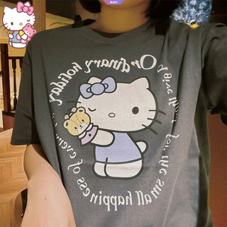 Mùa hè mới của Nhật Bản Sanrio Áo thun in chữ HelloKitty dễ thương Áo ngắn tay [RAIN]