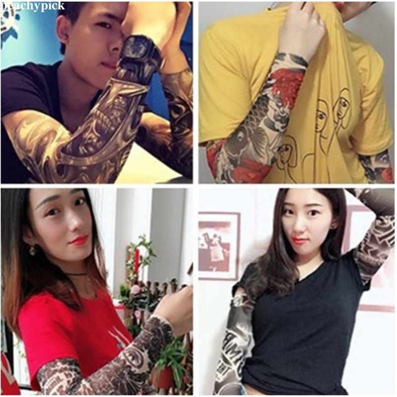 🍑peach🍑 Ống Tay Áo Chống Nắng Ngoài Trời In Hình Xăm 3D