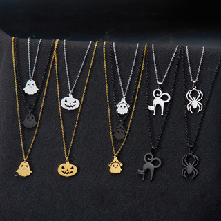 Halloween Ma Vòng Cổ Thời Trang Cá Tính Thép Không Gỉ Bí Ngô Nhện Mặt Dây Chuyền Vòng Cổ Xương Đòn Dây Chuyền