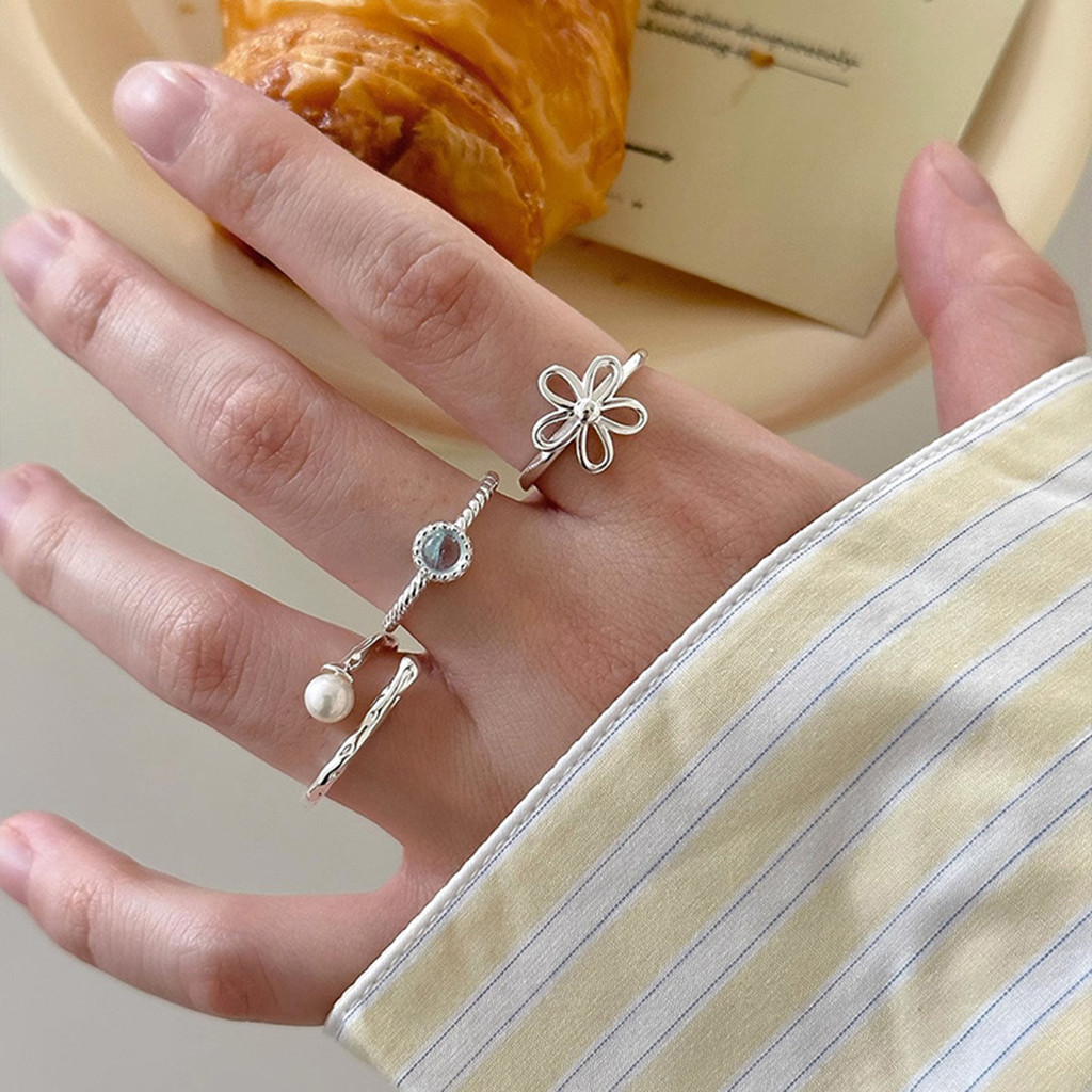 Nhẫn hình học hoa hợp kim kim kim cương giả thời trang dành cho nữ