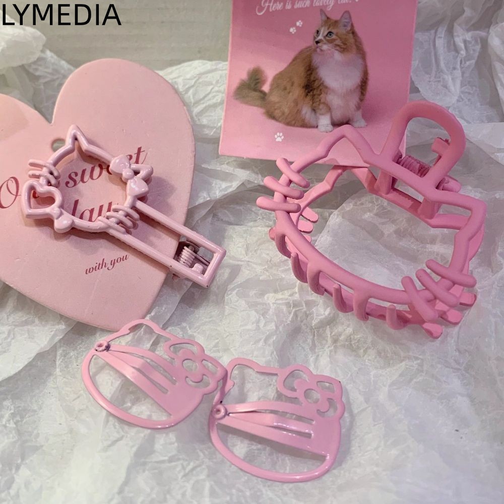LYMEDIA Hello Kitty BB Clip, Sanrio Pink KT Cat Collection Kẹp tóc, Phụ kiện tóc thời trang bằng kim
