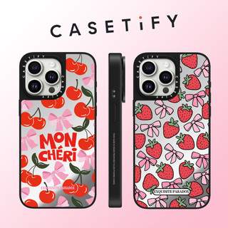 Casetify Ruy băng nơ màu hồng Cherry Strawberry gương mặt Ốp điện thoại cho iPhone 15 Pro Max 14 Plus 13 ProMax 12 12Pro 11 Vỏ bảo vệ cứng điện thoại chống sốc