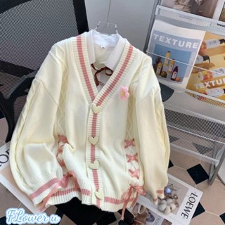 Floweryou Áo Khoác Len Cardigan Dệt Kim Nơ Dáng Rộng Thời Trang Thu Đông Mới Dành Cho Nữ