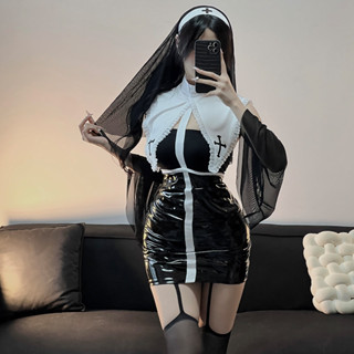  Halloween Cosplay Gợi Cảm Nữ Tu Đồng Phục Lưới Nối Tay Váy Da Phù Hợp Với Quỷ Y Tá Cos Trang Phục 