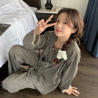 OLOEY Bộ Đồ Ngủ Nữ Xuân Thu Ngọt Ngào Dễ Thương Nhỏ Anh Đào Dài Tay Quần 100kg