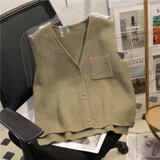 Jiashuchen Cổ Chữ v Dệt Kim Áo Vest Bán Chạy Phong Cách Mới Thời Trang Đơn Giản Áo Vest Ngắn Nữ Áo Len Áo Khoác Ngoài