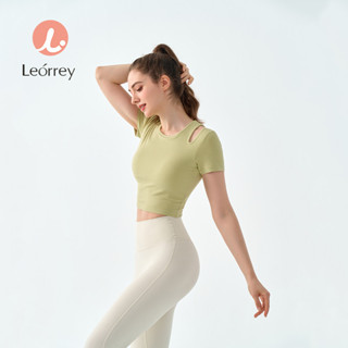 Leorrey-Áo thể thao trang phục tập thể dục có đệm áo ngực trang phục tập Yoga tay ngắn Áo Thun Gân