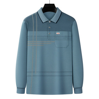 Áo phông dài tay cho bố Áo polo thường ngày trung niên trang phục mùa thu cho nam Áo Cotton cổ bẻ-CXPL