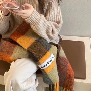 [Sẵn Sàng] Khăn Kẻ Sọc Mụn Mohair Siêu Dày Mềm Mại Mùa Đông Ấm Áp Dày Khăn Cashmere Khăn Lớn Nhân Viên Văn Phòng Sinh Viên Trao Đổi Quà Tặng