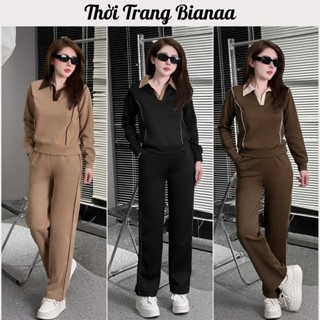 B05 - Set Bộ Nỉ Bianaa Nữ Áo Khoác Dài Tay Kém Quần Dài Bo Gấu Chất Liệu Cao Cấp Cổ Chữ V