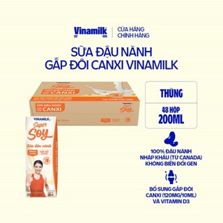 Sữa đậu nành Gấp đôi canxi Vinamilk Super Soy - Thùng 48 hộp 200ml