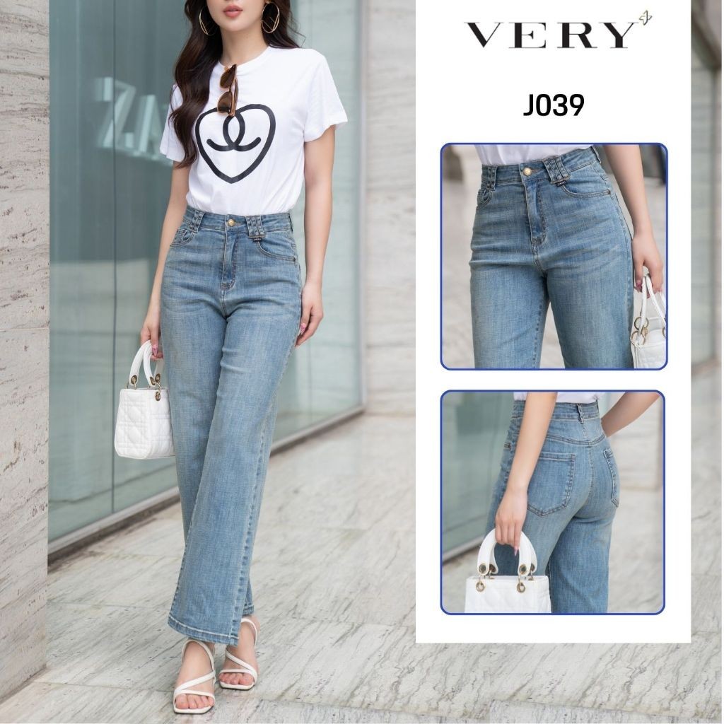 Quần Jean nữ VERY+ ống suông màu xanh hottrend ,Quần bò thời trang công sở J039