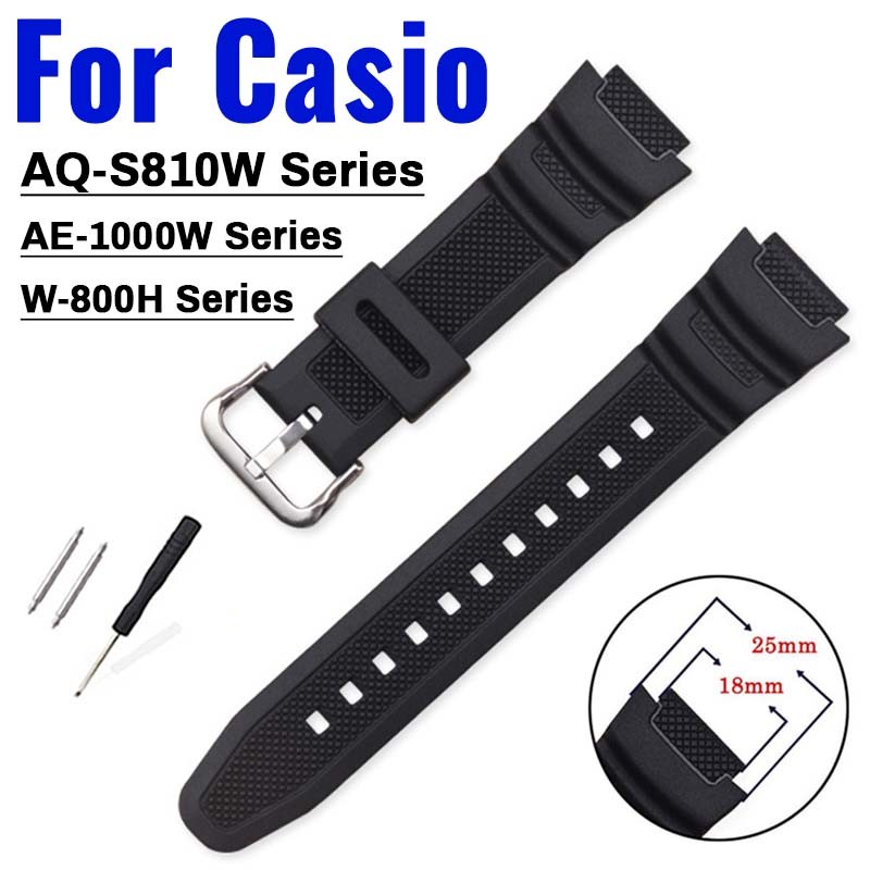 Vòng tay cao su mềm cho Casio AE-1000W AQ-S800 AQ-S810W W-800H 18mm Dây đeo đồng hồ silicon chống nư