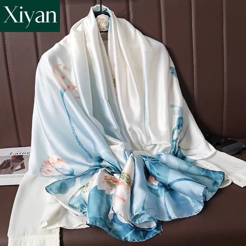 Khăn choàng lụa satin in 90*180cm họa tiết thời trang nhiều màu sắc