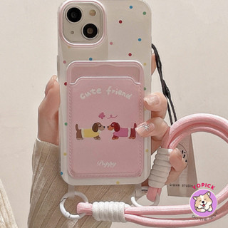 Cặp Đôi Bạn Bè Chó Dễ Thương Dây Đeo Tay Ốp Lưng Điện Thoại IPhone 11 12 13ProMax14Plus 15 16Pro XRXSMax 7 8 Plus SE2020 Phim Hoạt Hình Vỏ Điện Thoại Cho IPhone 16Pro Max Ốp Mềm Cô Gái Có DâyGKB