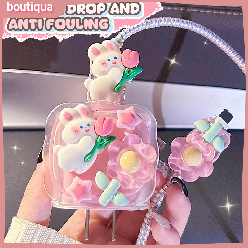 Bộ Phụ Kiện Bảo Vệ Đầu Sạc Kirby Họa Tiết Sóng Màu Hồng Chống Gãy Dây Tương Thích IP-BA | BigBuy360 - bigbuy360.vn