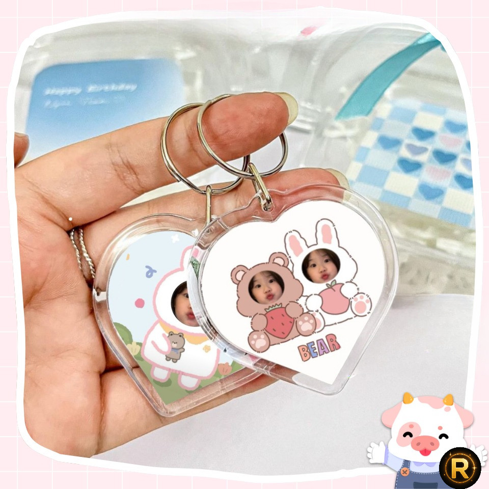 Móc Khoá Chibi Ghép Mặt Hình Trái Tim Theo Yêu Cầu