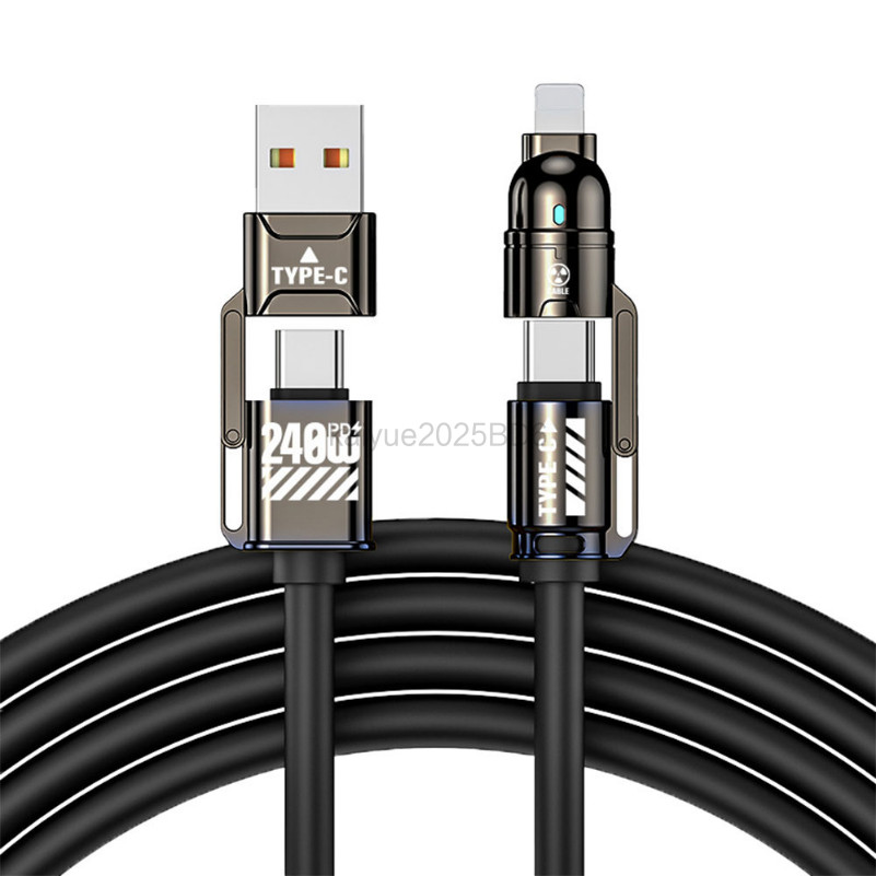 Cáp dữ liệu sạc nhanh bốn trong một King Kong 240W mới và cáp sạc đèn thở silicon lỏng phù hợp cho X