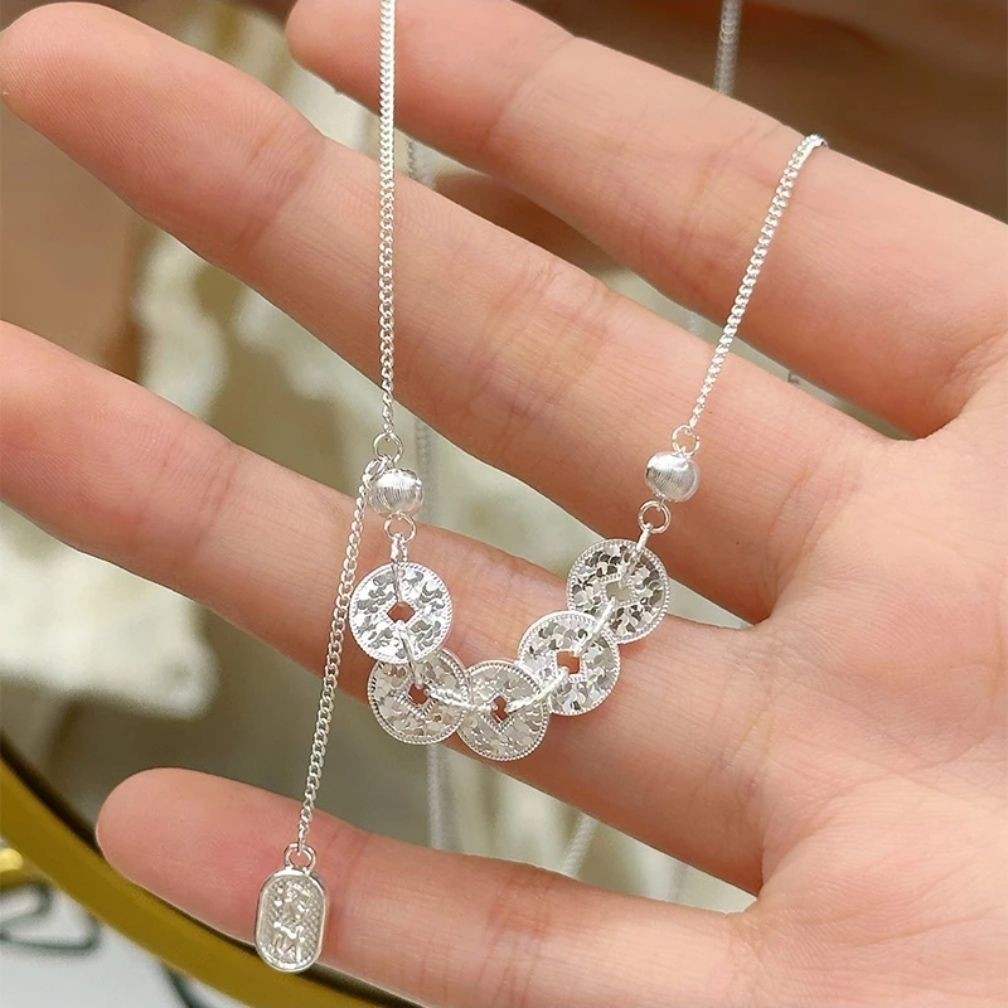 S925 Bạc Bạc Gãy Bingbing Năm Hoàng Đế Tiền NecS925