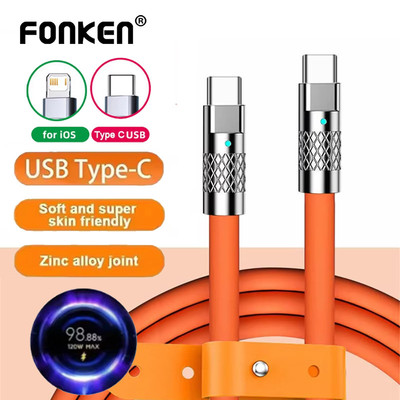 Fonken PD 60W USB C sang Type-C Cáp sạc silicon lỏng PD 20W Type C sang iOS Dây dữ liệu cho iPh Xiaomi Sansung