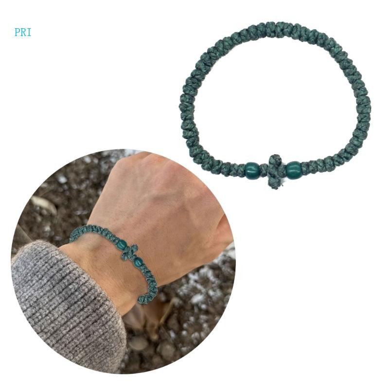 Handmade Woven Cross Bangle Greek Orthodox Prayer Rope Bracelet Religious