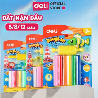 Đất Nặn Dầu Mềm Dẻo 6/8/12 Màu Deli Kèm Cán Cho Bé - Không Dính Tay, Không Khô, An Toàn - Màu Sắc Tươi Sáng, Dễ Tạo Hình