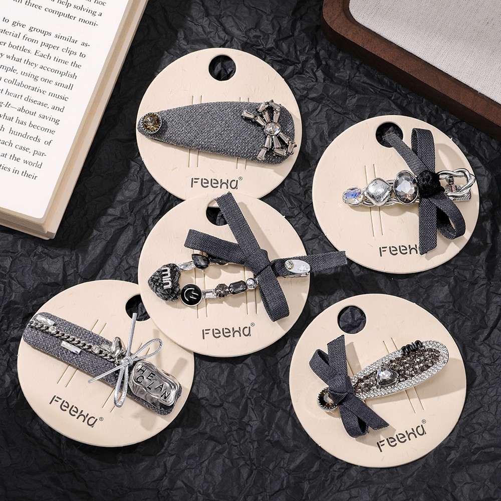 A241 Kẹp Tóc Nơ Xám Kim Cương Giả Thời Trang Hàn Quốc