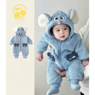  Bodysuit Lông Cừu cho bé gái bé trai Body dài tay Hình Voi  cho bé trai bé gái Quần áo sơ sinh bé trai bé gái 0-12M 