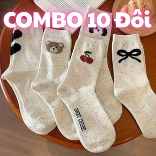 Combo 10 Đôi Tất Cao Cổ Nữ Muối Tiêu Hình Ngẫu Nhiên Vớ Cotton Thoáng Khí Cao Cấp Gia Dụng One Top 