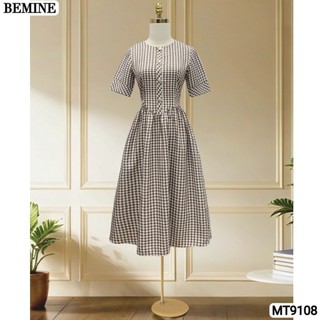 Đầm thiết kế cổ tròn đính nút dáng xòe BEMINE MT9108