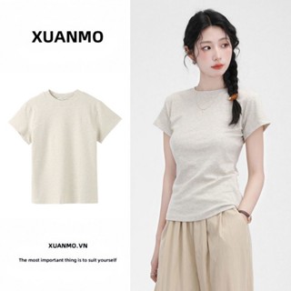 XUANMO Local brand Áo baby tee Áo Thun ôm body Áo y2k 100% cotton Áo phông ngắn tay vai chính chủ áo màu trơn tôn dáng khí chất mẫu mới mùa hè 2025