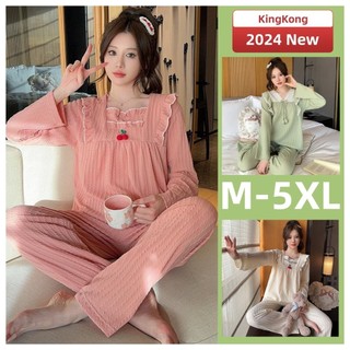 Bộ đồ ngủ nữ m-5xl plus kích thước bộ đồ ngủ cotton thu đông tay dài đồ ngủ người phụ nữ trơn rời quá khổ mặc nhà bộ