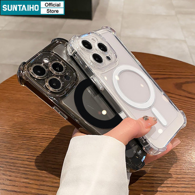 Suntaiho Magsafe Ốp lưng IPhone Cứng Vỏ trong suốt từ tính Vòng từ tính cho IPhone 15 14 13 12 11 Pro Max 7 8 Plus X Ốp lưng IPhone 11 Chống sốc Chống rơi trong suốt