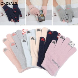 Okdeals Găng Tay Dệt Kim Co Giãn Hình Mèo Hoạt Hình Giữ Ấm Mùa Đông Toàn Diện Cảm Ứng Thời Trang Cho Nữ