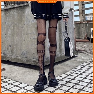 Quần tất lưới ren màu đen phong cách gothic gợi cảm cho nữ - -