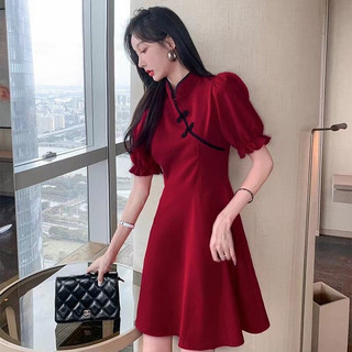 Mtmm Phiên Bản Cải Tiến Sườn Xám Đen Đầm Nữ Giữa Chiều Dài Hẹp Ôm Hơn Nhìn Chữ a Váy Puff Tay Cao Cấp Tính Khí S