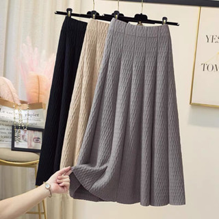 Chân váy dệt kim Jiashucheng váy chữ A mẫu mới xuân thu cho nữ váy xếp ly cạp cao váy len mùa đông mẫu dài vừa