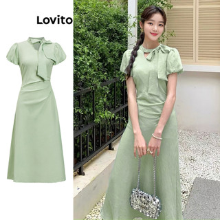 Đầm Lovito phối dây buộc nơ phía trước phong cách thanh lịch cho nữ L91AD409