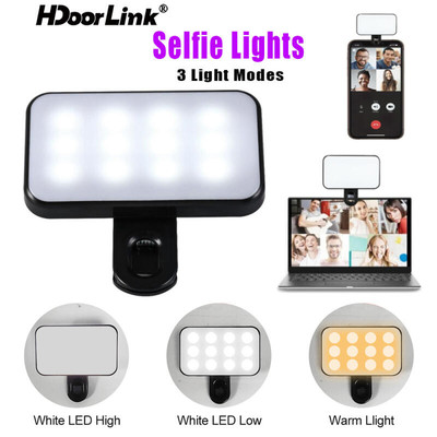 Đèn Selfie LED HdoorLink với 3 chế độ ánh sáng Kẹp có thể sạc lại Đèn Selfie cho máy ảnh Video Phát trực tiếp Làm việc từ xa