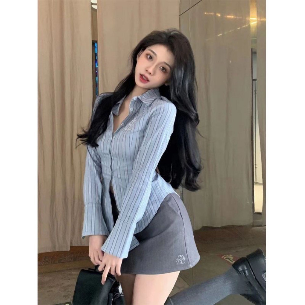 RICH-THEY Áo Sơ Mi  Dài Tay Chiết Nữ Eo Thời Trang Mới Slim Top | BigBuy360 - bigbuy360.vn