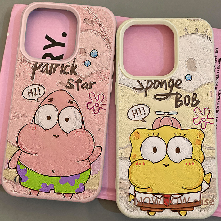 Dành Cho iPhone 15 14 13 12 11 Pro MAX X XR XS MAX 7 8 Plus INS Hoạt Hình Dễ Thương SpongeBob SquarePants Da Họa Tiết Màu Hồng Cặp Đôi Vỏ Điện Thoại Mềm