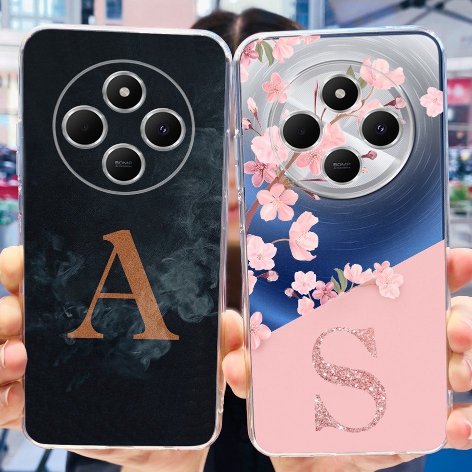 Dành Cho Xiaomi Poco C75 4G Ốp Lưng Hoa Thời Trang Chữ Trong Suốt Silicon Điện Thoại Ốp Lưng Cho Xio