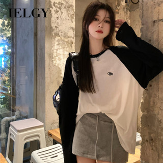 IELGY Áo thun dài tay phong cách Hàn Quốc hàng đầu màu dáng rộng phù hợp với áo thun raglan dành cho nữ
