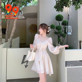 Bubble sleeve white chiffon French dress summer 2022 new temperament high-quality waist fairy gentle dress