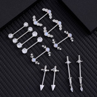 2 Chiếc Thép Không Gỉ zircon Núm Vú Nhẫn opal Thanh Kiếm Thả Giá Đỡ zircon Sữa Móng Tay