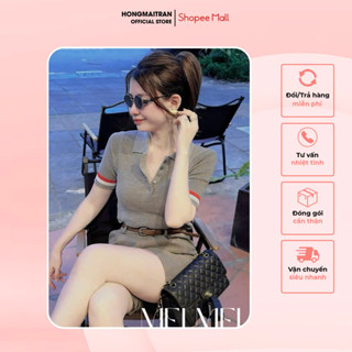  Set đồ nữ áo polo xám kẻ viền siêu basic phối quần short cùng màu phong cách trẻ trung mặc đi chơi HONG MAI TRAN ST15506 