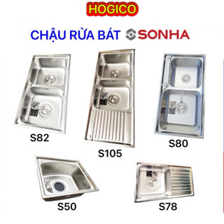Chậu rửa chén bát SƠN HÀ S50 S78 S80 S82 S105 - 2 hố cân, INOX không gỉ - HÀNG CHÍNH HÃNG 100%