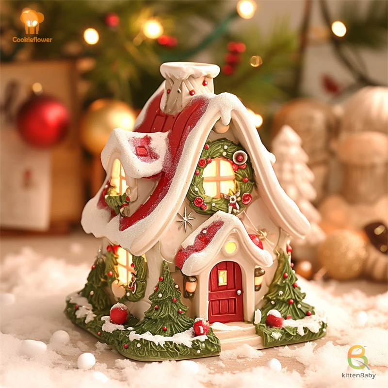 Kittenbaby Giáng Sinh Lư Hương Sáng Tạo Ngôi Nhà Lư Hương Cabin Đốt Nhựa Làng Nhà Để Trang Trí Nhà Cửa Quà Tặng Mới