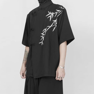 Áo shanghai thêu trúc cổ tàu unisex form rộng cổ điển